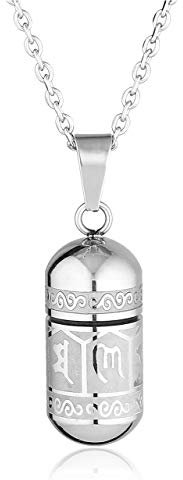 Jovivi Cremation Jewellery Stainless Steel Cylinder Bullet Urn Necklace for Ashes Memorial Keepsake Om Mani Padme Hum Hair Locket Pendant Jewellery