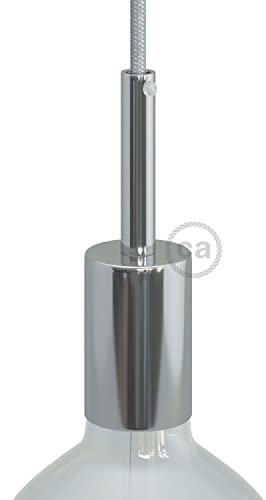 creative cables - Zylindrisches E27-Lampenfassungs-Kit aus Metall mit 7 cm Kabelklemme - Chrom