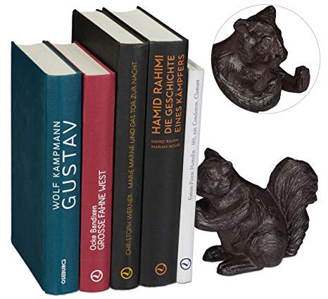 Relaxdays Serre écureuil, différentes Utilisation, pour Livres, CD, DVD, Fonte de Fer, Décoration Robuste, Marron, Eichhörnchen, 11 x 14 x 6 cm