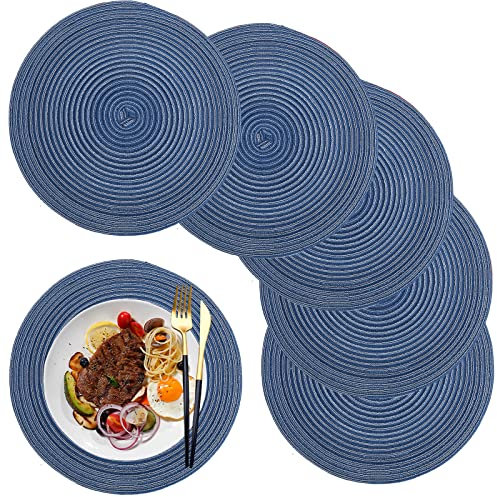 maifey Tischset/Platzset,tischsets abwaschbar abwischbar Rund Baumwolle Platzsets,6 Stück, 36cm, für Küche Speisetisch, Party Dekor(Blau)