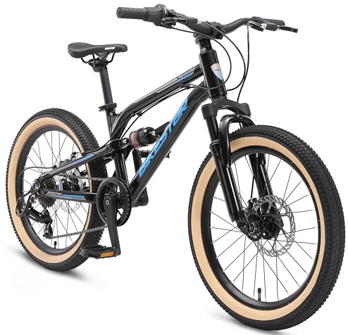 BIKESTAR Kinder Fahrrad Aluminium Fully Mountainbike 7 Gang Shimano, Scheibenbremse ab 6 Jahre | 20 Zoll Kinderrad Fully MTB | RISIKOFREI TESTEN