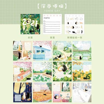 Kalender Kalendarien 2021 Kreative Mini Schreibtischkalender DIY Tragbare Schreibtischkalender Daily Planer Planer mit Aufklebern, 2021.1-2021.12 Kalender Terminkalender (Color : 2)