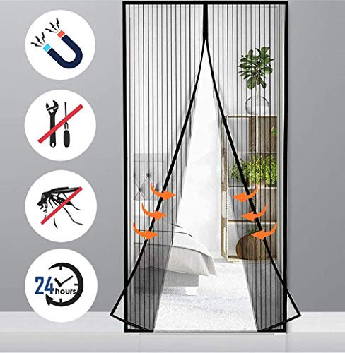 Magnet Fliegengitter Tür Insektenschutz,190x220cm Magnetvorhang Automatisches Schließen Kinderleichte Klebemontage Ohne Bohren,für die Balkontür, Kellertür und Terrassentür,Schwarz
