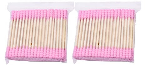 JIHUOO 200 pezzi tamponi di cotone a doppia testa per la pulizia dell'orecchio boccioli di cotone tamponi di rimozione del trucco teste di cotone a spirale per cosmetici rosa