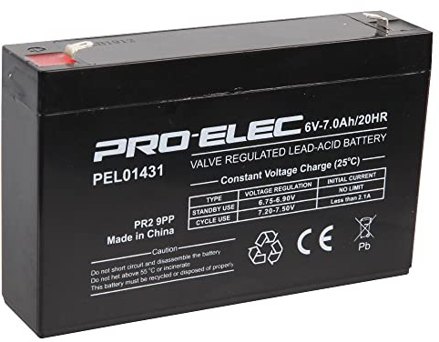 PRO ELEC PEL01431 7Ah 6V AGM Lead Acid Battery