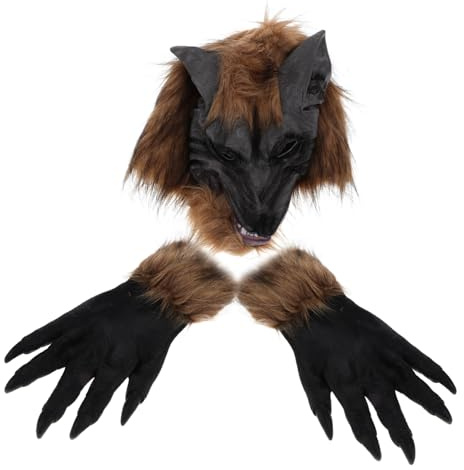 STOBOK Wolfskopfmaske Und Klauenhandschuhe Set Für Halloween Werwolf Cosplay Kostümaccessoires Erwachsene Gruselige Tiermaske Für Verkleidungspartys Und Karneval