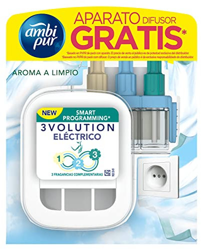 Ambi Pur 3Volution Recambio De Ambientador Eléctrico Algodón Fresco, 3 Aromas Que Alternan Para Eliminar Olores.