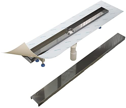 Aquabad® PVD beschichtete Edelstahl Duschrinne in Anthrazit 80 cm, inkl. Domoplex Siphon und Blende, Abgang senkrecht Mitte