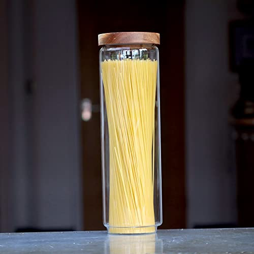 Generic 1550ml Glass Storage Jar with Acacia Wooden Lid, Airtight, Pasta Jar, Dried Goods, 9 cm x 30 cm, Classic, Rustic