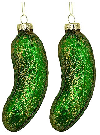 Weihnachtsbaum geblasenes Glas Gurke Ornament (2 Stück) Bruchsichere glitzernde Gurken Ornamente für Weihnachtsbaum 10,2 cm traditionelle deutsche Weihnachtsdekoration