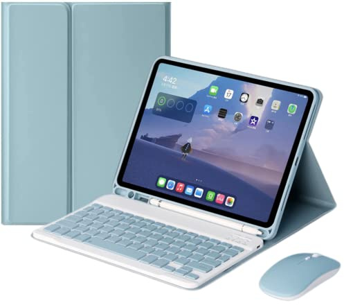QIYIBOCASE Keyboard Case with Mouse for iPad 10.2inch, Case for iPad 9th/8th/7th Gen/Air3/Pro10.5 with Keyboard and Mouse, Slim Candy Detachable Magnetic Keyboard with Pencil Holder (Blue)