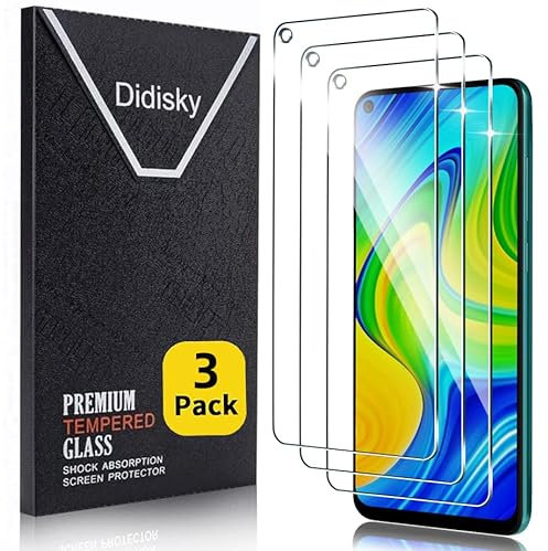 Didisky 3-Unidades Cristal Templado Protector de Pantalla para Xiaomi Redmi Note 9 6.53''(no para Redmi Note 9s,Note 9 Pro), Antihuellas, Sin Burbujas, Fácil de Limpiar, 9H Dureza,Transparente