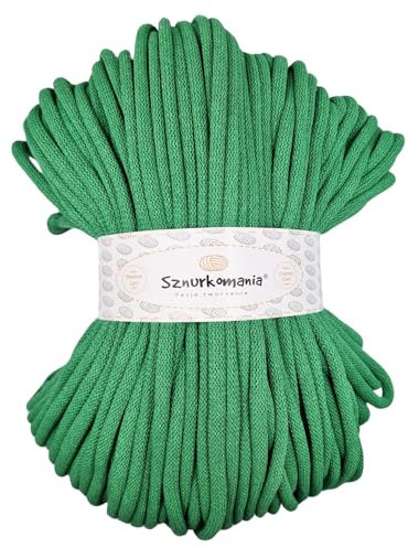 Sznurkomania, Baumwollkordel 9mm 100m, viele Farben, Makramee Garn, Baumwollgarn, geflochtene Baumwollkordel mit Kern, Makramee Kordel, Häkelkordel, Kordel 9mm, gehäkelte Tasche (Gras-Grün)