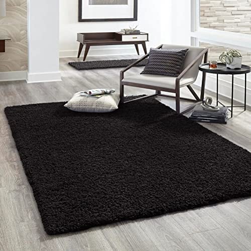 VIMODA Hochflor Teppich Prime Shaggy Langflor Wohnzimmer Schlafzimmer Modern Farben, Farbe:Schwarz, Maße:200x280 cm
