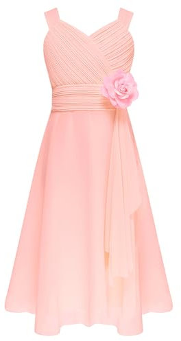 Aislor Bebe Fille Robe Demoiselle d'honneur Mariée Enfant Robe de Cérémonie Communion Asymétrique Robes A Fleur Bretelles Rose 13-14 Ans