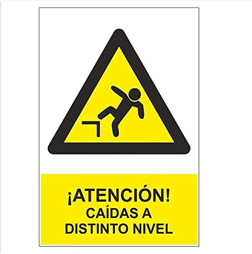 Señal ¡Atención! caídas a Distinto Nivel | Cartel informativo Cuidado con caídas | Señal Caídas a Distinto Nivel | PVC | Certificado ISO 7010:2012 | 0,7 mm Grosor | 40 cm Alto x 30 cm Ancho