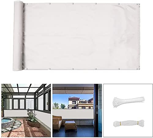QINGLV Brise Vue 90x100cm Brise Vue Balcon Exterieur UV RéSistant RéSistant à l'eau D'intimité Toile De Balcon avec Attaches De CâBle Et Cordons -Blanc