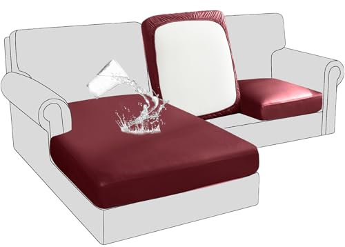 BXFUL Sofa Sitzkissenbezüge wasserdichte Leder Sofakissenbezüge Sofa Kissenbezüge Stretch Rückenlehnen Kissenbezug Couch Sofa Sitzbezug (Großer 1-Sitzer,Weinrot)