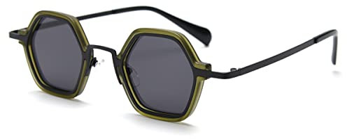 kachawoo Retro Polarisierte Sonnenbrille Männer Frauen Polygon Punk Sonnenbrille Vintage Brillen Metall Hexagon Brillen (clear green black)
