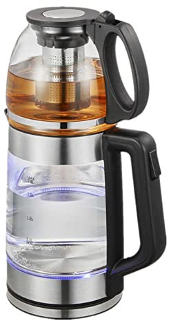 Théière électrique en verre à 2 étages style Samovar pour cuisinière – Bouilloire à thé auto-filtrée avec design turc
