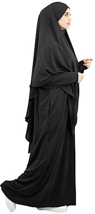 Lamishijab Abaya Muslimische Damen, 2-teilig, Maxi Khimar und Abaya, mit Taschen aus Medinenseide, ENS-KH-000, Schwarz , One size