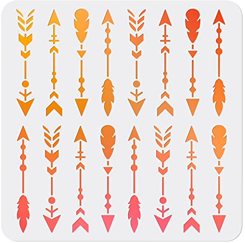 MAYJOYDIY Pochoir de Flèches Pochoir de Peinture Flèches en Plumes 30×30cm Réutilisable Modèle de dessin Meubles de Ferme pour L'Artisanat Sur Fenêtre Mur en Bois Tissu Décoration