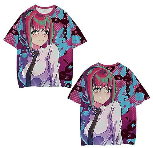 XSLGOGO Anime Chainsaw Man T-Shirt Power Costume Cosplay T-Shirt Makima Printed Tops Unisex Anime Streetwear