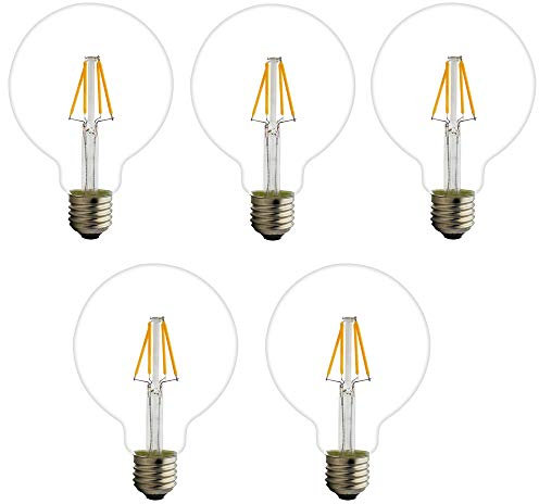 Mengjay 5 Stück LED Filament Leuchtmittel Globe G95 4W = 30W E27 Kopfspiegel Gold 360lm extra warmweiß 2200K Retro Nostalgie