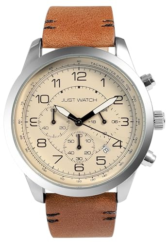 Just Watch Atticus Herren-Chronograph Leder 5 Bar Datum Stoppuhr Analog JW20173 (braun)