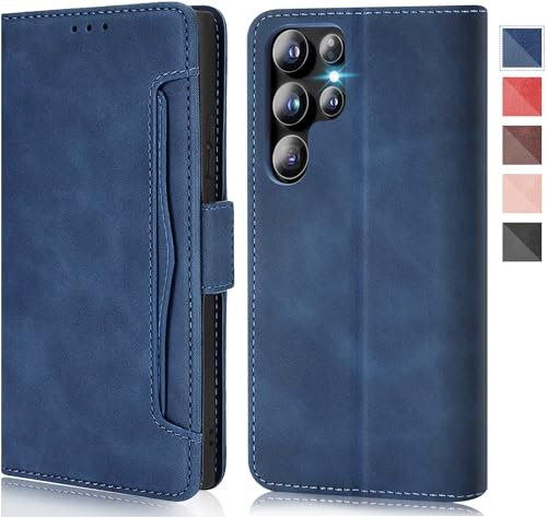 für Samsung Galaxy S24 Ultra Hülle Leder Klappbar Handyhülle für Samsung S24 Ultra Handytasche Flip Case Cover S24 Ultra Schutzhülle 360 Grde Stoßfest Premium Klapphülle Kartenfach 5G (Blau)