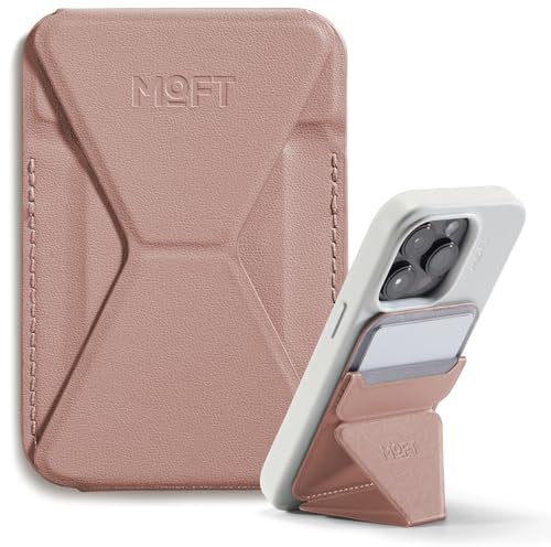 MOFT Porte Carte Magsafe pour iPhone 16/15/14/13, Magsafe Wallet en MOVAS Cuir Végan, Magnétisme Utra-Puissant, Support Téléphone Portable à 3 Modes, 2 Supports de Cartes (Nude Classique)