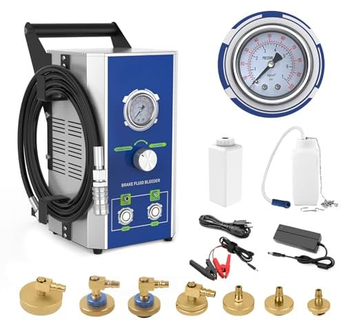 Kit Eléctrico de Purga de Frenos - PARAOUTIL110V/220V Kit de Purga de líquido de Frenos 0~3 Bar con 17 Adaptador Purgador Frenos Dispositivo de Purga de Frenos de vehículo on Modos Lento y rápido