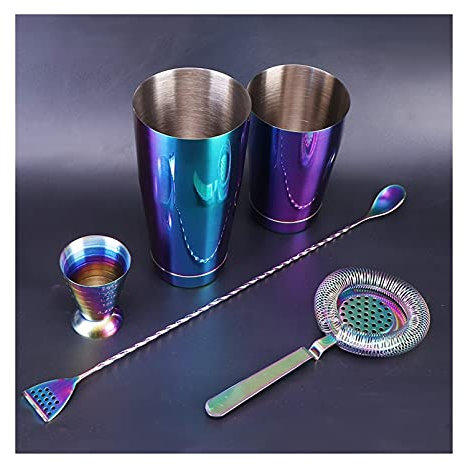 Agitador de cóctel Juego de coctelera, coctelera Colorida, Juego de Barra, coctelera Boston ponderada, colador de cóctel, Jigger mágico, Cuchara mezcladora Agitador de Vino