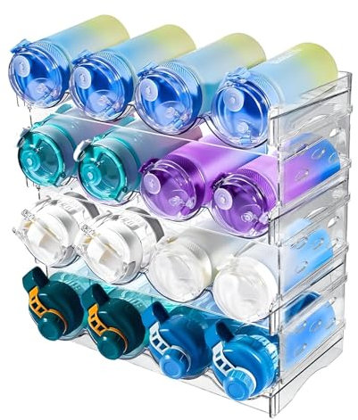 Nenull Flaschenregal Stapelbar 4er Fasst 16 Behälter Flaschen Organizer Schrank Flaschenaufbewahrung Flaschenhalter Flaschenregal für Schrank Kühlschrank Küchenarbeitsplatte (Kunststoff)