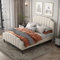 ZUUYEE Polsterbett 140x200 cm, Jugendbett Bettrahmen mit Kopfteil und Lattenrost, Samt Gepolstertes Doppelbett Gästebett, Bett 140x200, Beige