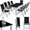 TecTake® Salon de Jardin Extérieur en Aluminium - 8 Fauteuils Inclinables Pliables, 1 Table - Facile d'Entretien, Mobilier pour Aménagement Balcon Terrasse
