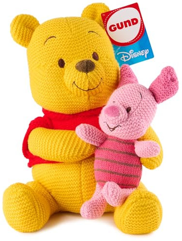 GUND Disney Peluche tricotée officielle Winnie l'ourson et Porcinet, animal en peluche à partir de 1 an, jaune/rose, 25,4 cm