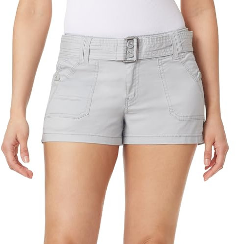 WallFlower Feisty Curvy Damen Cargo-Shorts mit Gürtel, Twill, niedrig geschnitten, Insta-Stretch, 7,6 cm, Morgennebel, 1