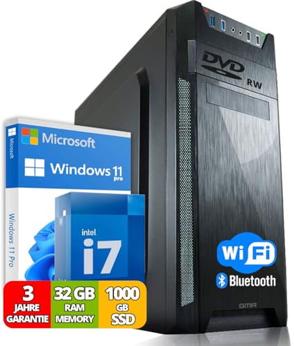 Ultra Intel i7 PC - Schneller Rechner + Computer für Büro & Home Office mit 32GB RAM/Arbeitsspeicher - 512GB SSD - DVD+RW - USB3.0 - WiFi 600 und Bluetooth 5 - Win 11 Pro