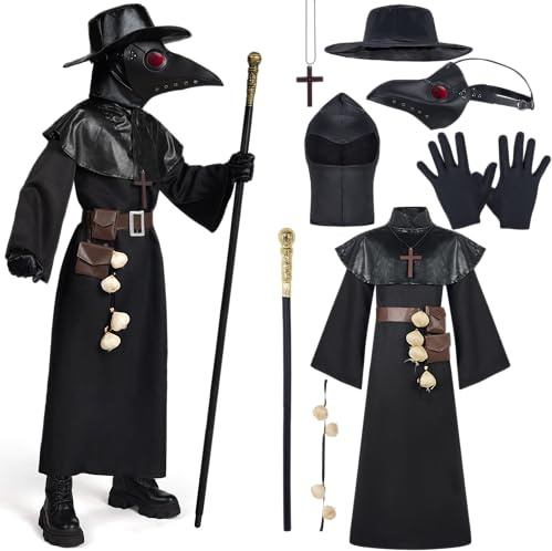 Spooktacular Creations Juego de disfraces de médico de la peste negra, disfraz de Halloween 10 en 1, máscara de pico, traje de doctor de la peste para niños (grande)