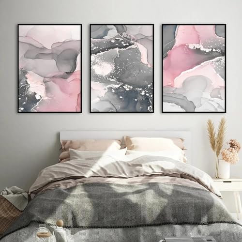 KemneT Abstrakte rosa graue Marmor-Poster und Kunstdrucke Gemälde im nordischen Stil Leinwand Wand Bilder Bilder Wohnzimmer Schlafzimmer Heimdekoration 50 x 70 cm x 3 ungerahmt