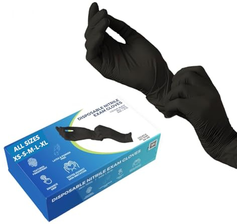 10 Boxes (1000 Gloves) Black Nitrile Disposable Gloves Powder Free, Food, Care, Hair & Beauty, Industry, Cleaning (Black, Small)