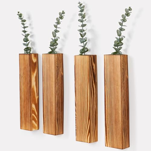 Winter Shore Jardinera Pared de Madera (Pack de 4) - Jardineras Colgantes Plantas de Interior - Maceta Colgante de Madera para Uso de Oficina - Jardinera Grande - Jardinera Vertical
