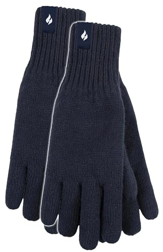 Heat Holders Herren 2 Paar Thermohandschuhe Extra Warme Weiche Strickhandschuhe mit Innenfleece Für Winter (S-M, Marine)