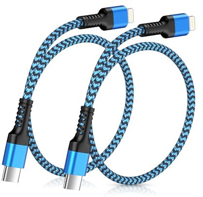 USB C to Lightning Cable [0.3M 2Pack], Short iPhone Charger Cable USB C 30 cm, Braided USB Cord Fast Charging Lead for Apple iPhone 14 13 12 11 Pro Max Xs Xr X 8 7 6 Plus SE i Pad