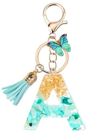 Porte Clé Femme Nom Lettre Initiale Porte Clef Femme Porte-clés Fille Keychain Alphabet Papillon Porte Clé Voiture Fille Turqoise Or