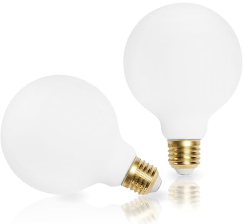Vanpus E27 LED Glühbirne 8W Vintage Warmweiß Dimmbar – Opal Frosted Weißer Globusform Glas, Kein Flimmern, Konstantstromtechnik, Ø95mm (2 Stück)​