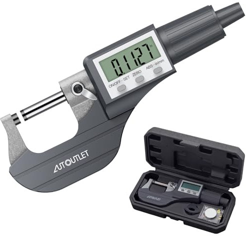 AUTOUTLET Micrometro Esterno 0-25mm LCD Micrometro Digitale Esterno Micro Pinze Misurazione della Lunghezza,Colore Grigio