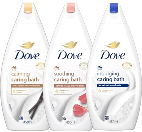 3 x 450mL | Dove Caring Bath Moisturising Cream | Bath Soak Bubble Bath | Calming, Soothing, Indulging | Pick Any 3 Pack Bundle
