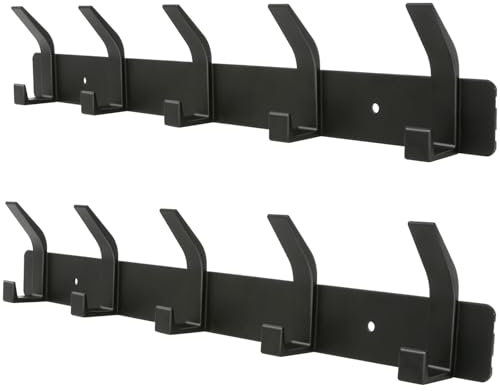 YUNISS Garderobenhaken Garderobenleiste, Kleiderhaken Wand, Hakenleiste Aluminium mit 5 Haken, Wandhaken Ohne Bohren Flur Schlafzimmer Badezimmer (Schwarz, 2 Stück)
